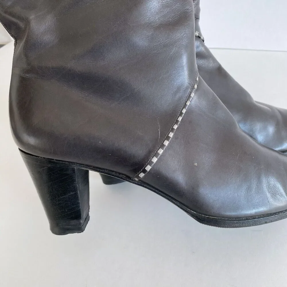 Vintage Salvatore Ferragamo Gray Leather Tall Zip Up Knee-High Boots Size 5 1/2 - Picture 6 of 7